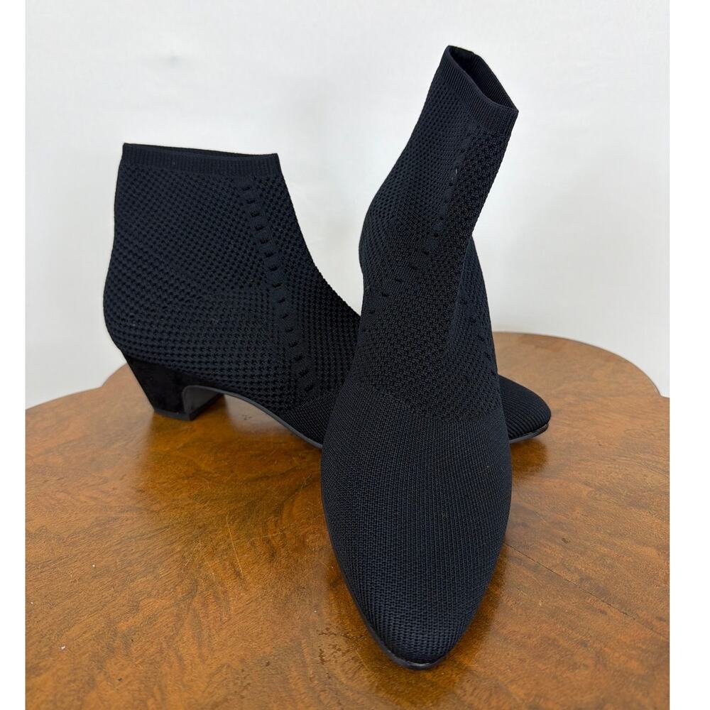 NWOT Eileen Fisher Black Micro Knit Pointy Toe Mesh Ankle Boot Heel Shoes 11